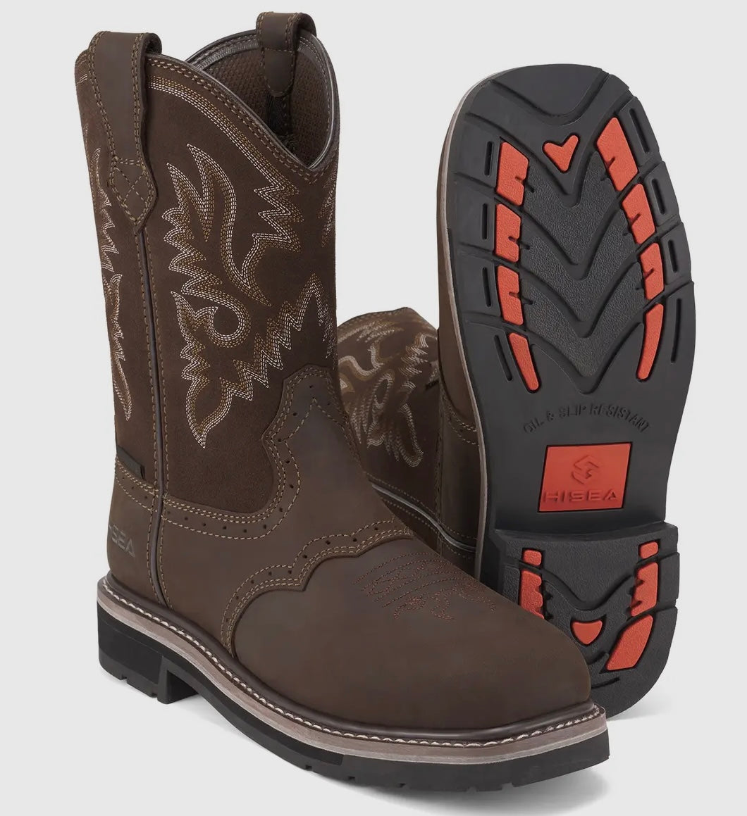 Hisea Men’s Steel Toe Cowboy Boots